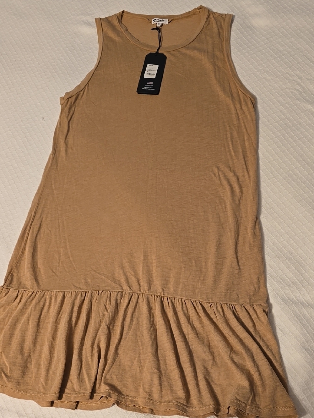 LAmade Sleeveless Ruffle Hem Tank Cotton Modal Dress Camel Size M